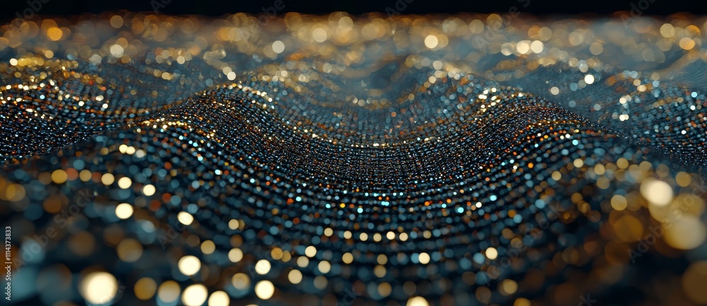 Poster An abstract concept in which flowing dots are used to analyze data and visualize a business stock's value