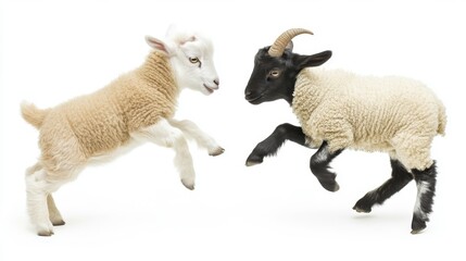 Fototapeta premium Playful Goat Kids Jumping in a Field