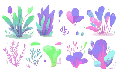 Colorful and cute hand drawn cartoon style imaginative nature and plants. vector separated on transparent background