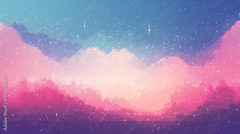 Poster a smooth muted pixel background with a gradient effect in pastel pinks and blues, creating a tranqui
