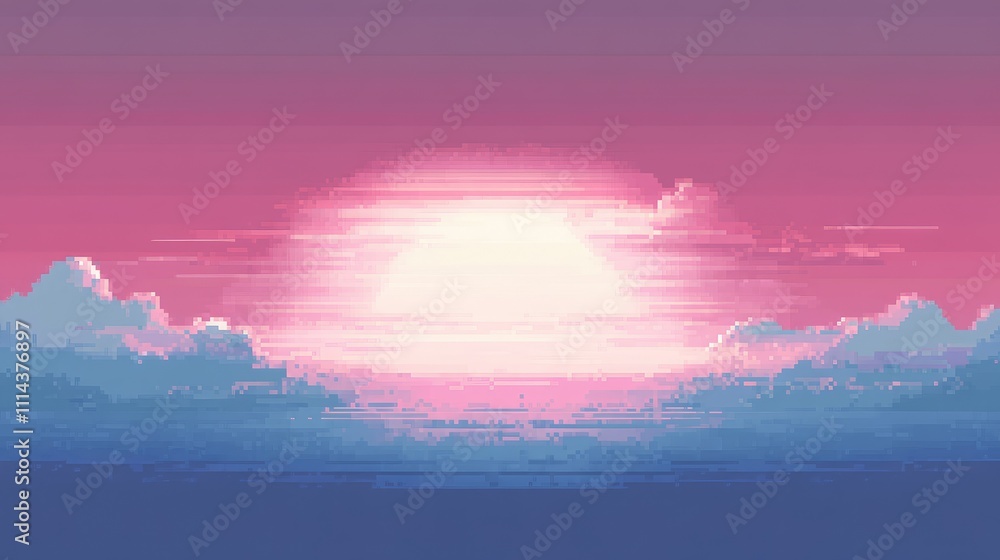 Poster a smooth muted pixel background with a gradient effect in pastel pinks and blues, creating a tranqui