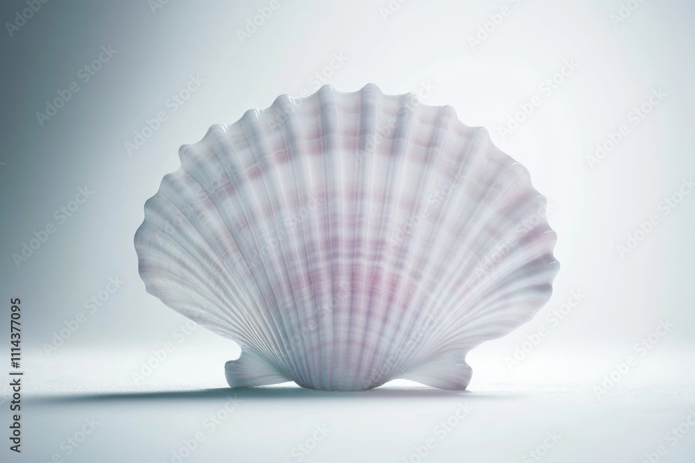 Poster a single large white shell sits on a plain white surface