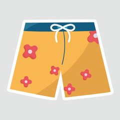 Beach Shorts Vector Illustration Sticker. A trendy beach shorts sticker, ideal for summer designs, vacation themes, or coastal vibes. Great for holiday planners and craft projects