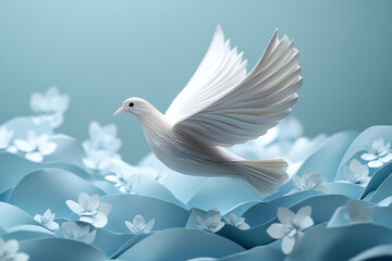 Obraz premium Paper origami pigeon. A white pigeon. The concept of peace preservation. The dove and the olive branch.
