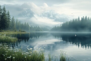 Fototapeta premium misty morning on the river