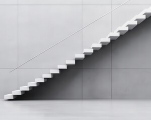Sleek concrete staircase with thin metal handrails, minimalist and industrial design for a contemporary office