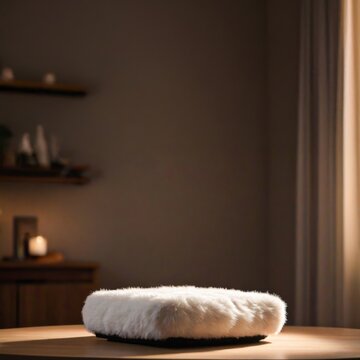 Cozy Minimalist Furry Pillow on Wooden Table 