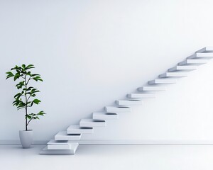 Obraz premium Floating stairs with thin metal supports, minimalist design for an open and airy office environment