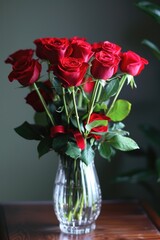 Obraz premium Vase Roses. Beautiful Bouquet of Roses in a Vase for Anniversary Celebration
