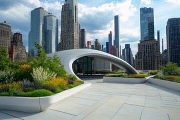 Fototapeta premium View of a beautiful roof terrace in a futuristic big city.