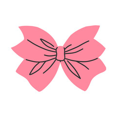 Pink bow isolated on white background. Clipart bow flat illustration.