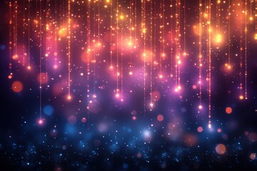 Vibrant and Dreamy Background with Colorful Bokeh Lights, Shimmering Glows, and Glittering Particles for Celebratory and Festive Designs