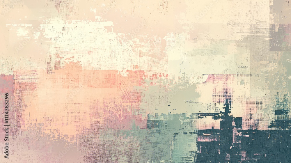 Fototapete a soft, muted abstract pixel collage with subtle pixelation effects, creating a calming, textured vi