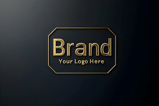 High-resolution "Gon Brand" logo in minimalist style with golden lettering and a metallic logo on a dark background, with the words "Brand Your Logo Here" below.