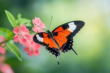 Beautiful Butterfly Near Pink Flowers In Garden
