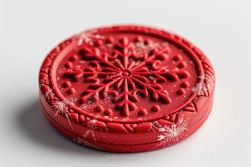 A close-up shot of a bright red object sitting on a clean white surface
