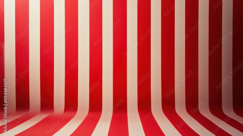 Poster a vibrant background featuring alternating red and white stripes, creating a bold and playful visual