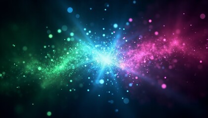 Obraz premium Colorful Nebula with Glowing Particles and Dark Background.A Dance of Light Across the Universe. A vibrant cosmic burst, symbolizing the infinite potential of the universe and the beauty of creatio