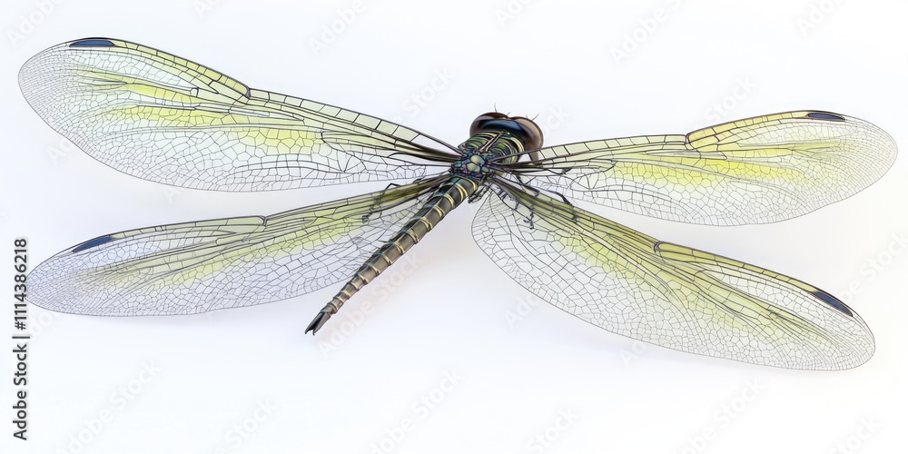 Poster close-up image of a dragonfly on a white background, great for science or nature-themed projects