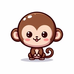 Cute Chibi Monkey Illustration in Flat Style on White Background