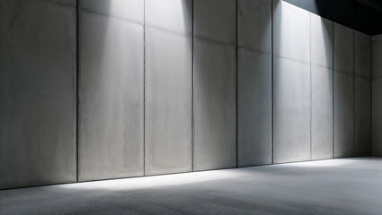 Obraz premium Light beams illuminating modern concrete wall in empty room