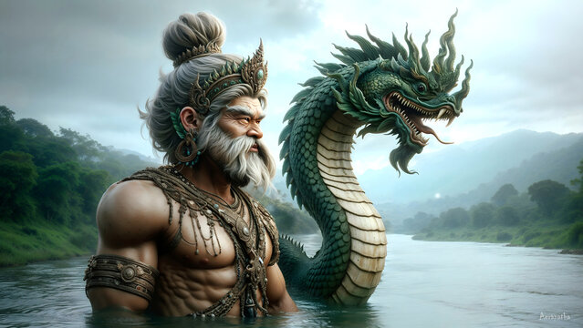 green serpent, Thai Naga, green naga king, Naga is on the mekong river , Naga Sri Sutho.