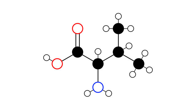 valine molecule, structural chemical formula, ball-and-stick model, isolated image amino acid