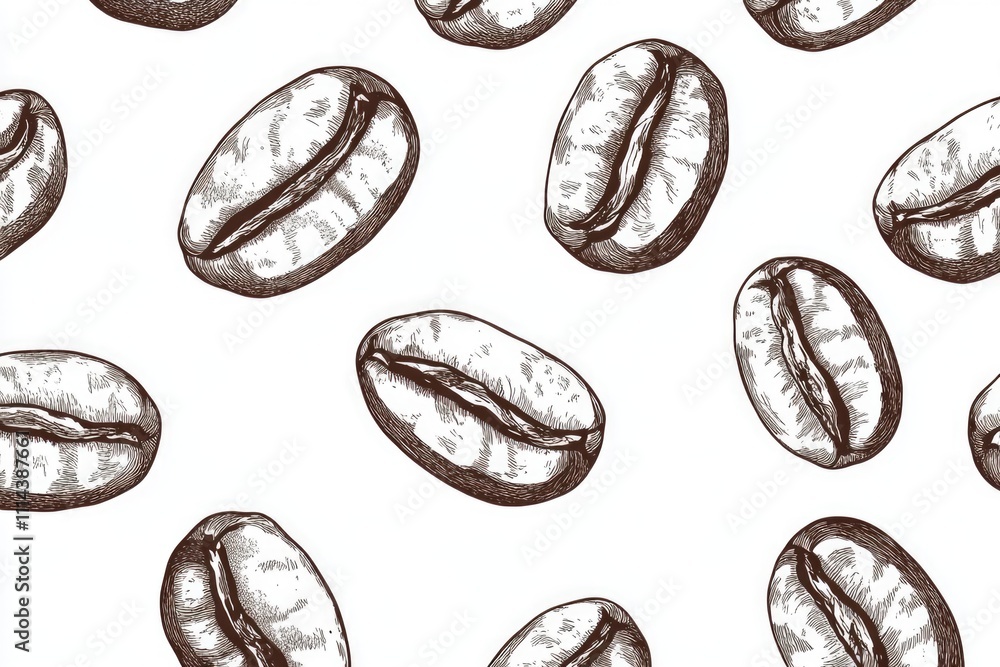 Poster A close-up view of a repeating pattern made from coffee beans on a white background