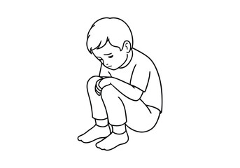 Continuous One-Line Drawing of a Sad Child - Minimalist Emotional Art