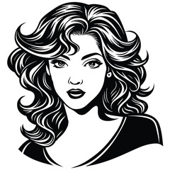 girl with long hair silhouette vector style White background.