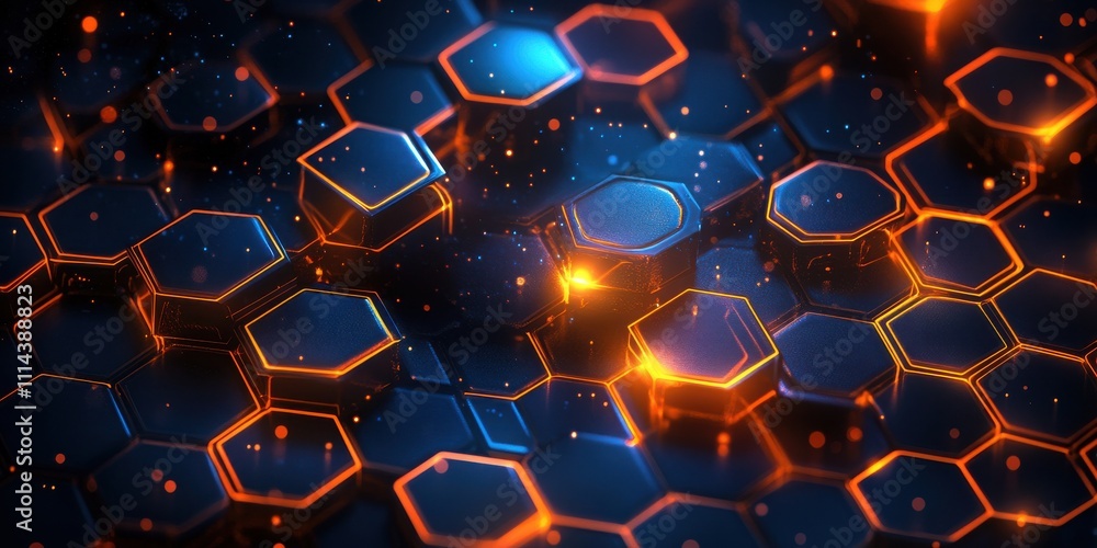 Aufkleber abstract futuristic background featuring glowing hexagonal patterns in blue and orange, creating a d