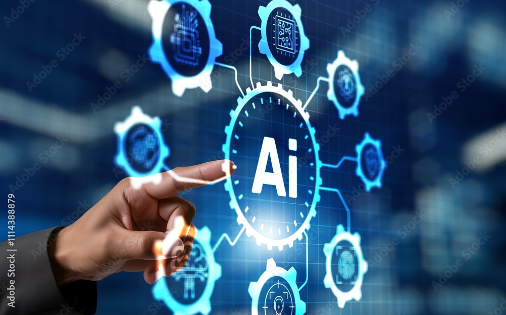 Aufkleber ai machine learning. science and artificial intelligence technology