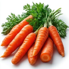 Fresh organic carrots, isolated on white background, ready for healthy meals