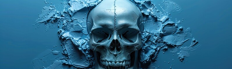 Skull that is floating in the water, banner, copy space