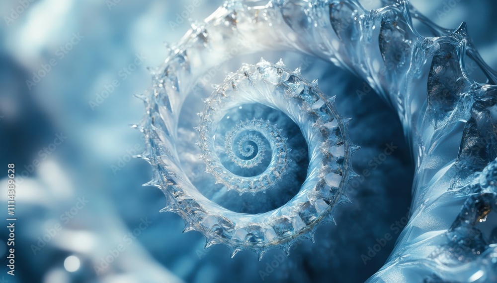 Poster abstract spiral transformation with intricate patterns and blue tones, captivating depth and light r