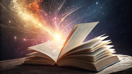 Cosmic Energy Emanating from an Open Book with Vibrant Galaxy V7