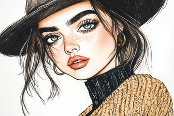 A woman wearing a hat, possibly a fashion model or actress