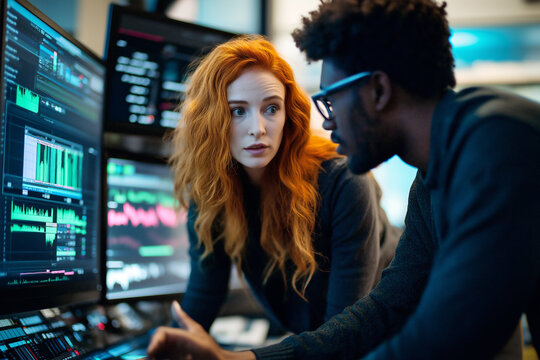 Collaboration in a modern data analysis workspace with diverse colleagues. Generative AI