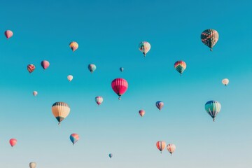 Fototapeta premium Colorful Hot Air Balloons Soar Across a Vivid Blue Sky