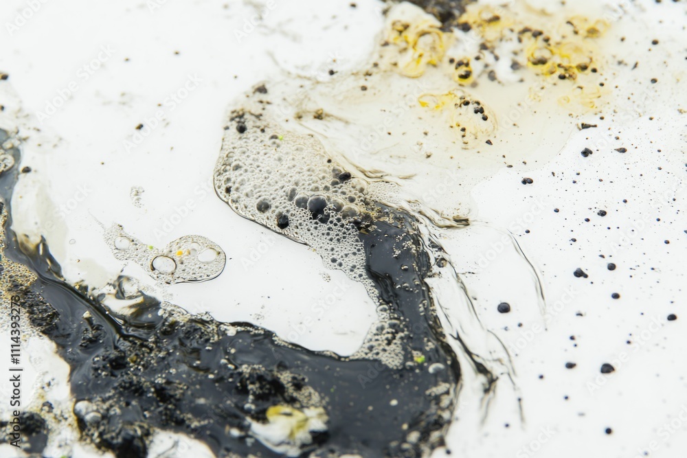 Poster a close-up shot of a black substance on a white surface, great for use in medical or science-related