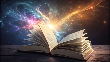 Cosmic Energy Emanating from an Open Book with Vibrant Galaxy V8