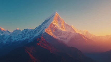 The majestic Meili Snow Mountain bathed in the golden light of sunrise, showcasing the breathtaking beauty of nature's peaks and the first rays of dawn illuminating the snow-capped mountains.