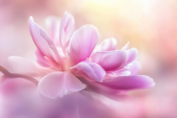 Fototapeta premium Close-up of a pink peony with layers of soft, delicate petals
