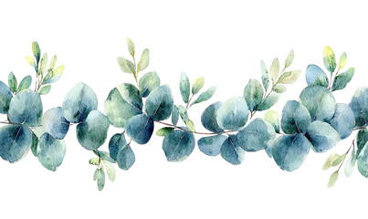 Elegant watercolor eucalyptus leaves, watercolor concept, isolated on transparent background, cutout, png