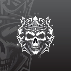 flat e-sport logo featuring a minimalist skull wearing a crown