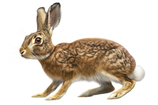 Realistic Illustration of a Brown Hare with Detailed Fur and Alert Expression