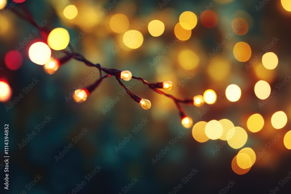 Poster a tree decorated with colorful string lights, suitable for winter or holiday scenes