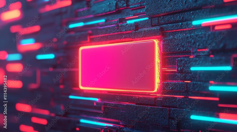 Aufkleber a vibrant digital background featuring glowing red and blue lines with a central empty rectangular s