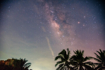Landscape with Milky way galaxy. Night sky with stars..