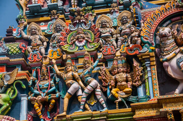 Fototapeta premium Details of Meenakshi Temple, One of the biggest and oldest temple in Madurai, India.